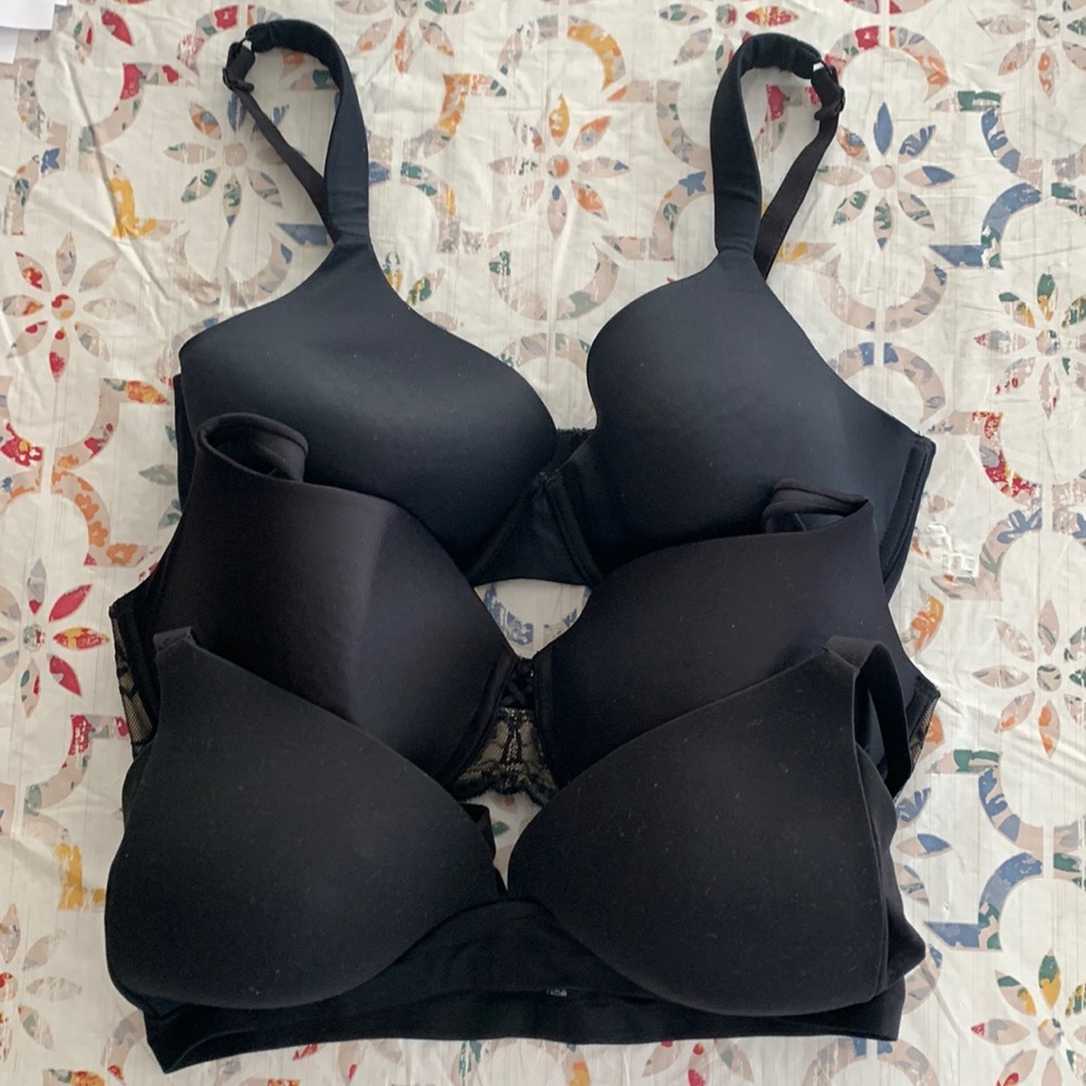 Set of 3 — 36DD Wire and Wireless Black Bras Great Condition
